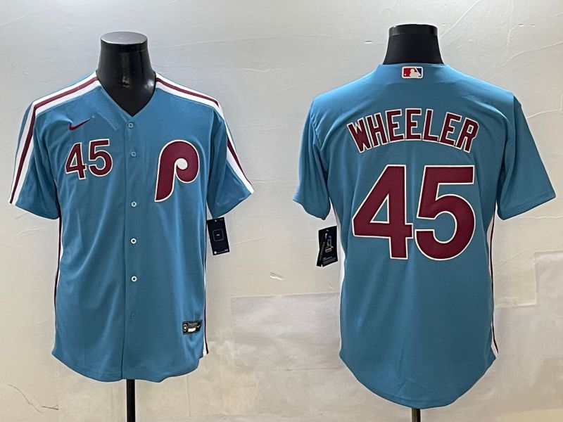 Men Philadelphia Phillies #45 Wheeler Light Blue Throwback Game 2025 Nike MLB Jersey style 4->philadelphia phillies->MLB Jersey